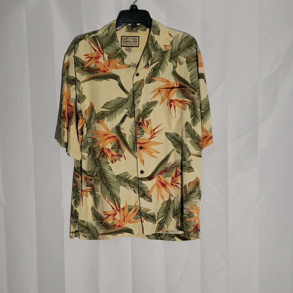 Jamaica Jaxx 100% Silk Tropical Print Short Sleeve Hawaiian Shirt Small